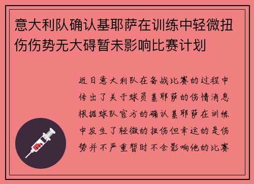 意大利队确认基耶萨在训练中轻微扭伤伤势无大碍暂未影响比赛计划